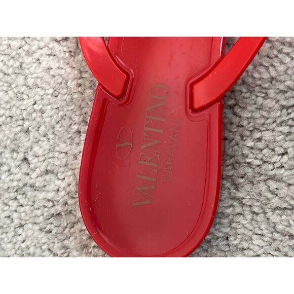 Valentino Garavani Rock Stud Red Bow Detailed Jelly Thong Sandals Size 39 (9) - Picture 7 of 10